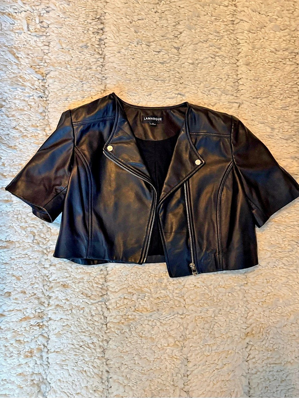 Lamarque Black Kirstie cropped leather jacket, biker, Like New